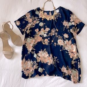 SIENNA SKY blue floral shear blouse w/sleeves Sml